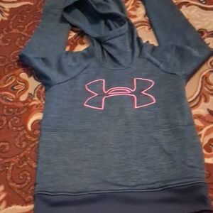 Under Armour Heathered Blue Hoodie with Neon Pink Logo